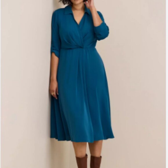 NWT Torrid Midi Studio Crepe De Chine Legion Blue Collared Shirt Dress Size 4X - Picture 1 of 12